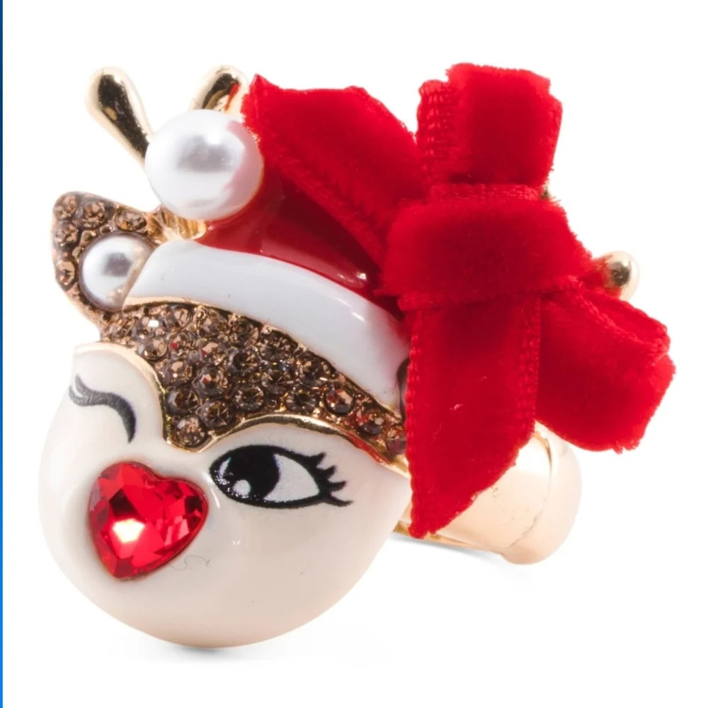 Charming Holiday Reindeer Ring with Red Bow - Picture 2 of 12